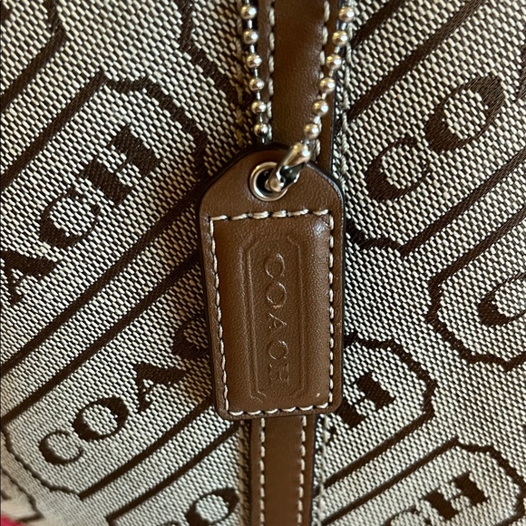 Coach Signature Lozenge Canvas Brown Leather and Pink Tote - Picture 6 of 12